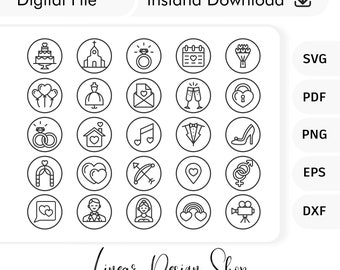 ウェディングアイコンバンドル – WebとInstagramのハイライトカバー（SVG、PNG、PDF、EPS、DXF）
