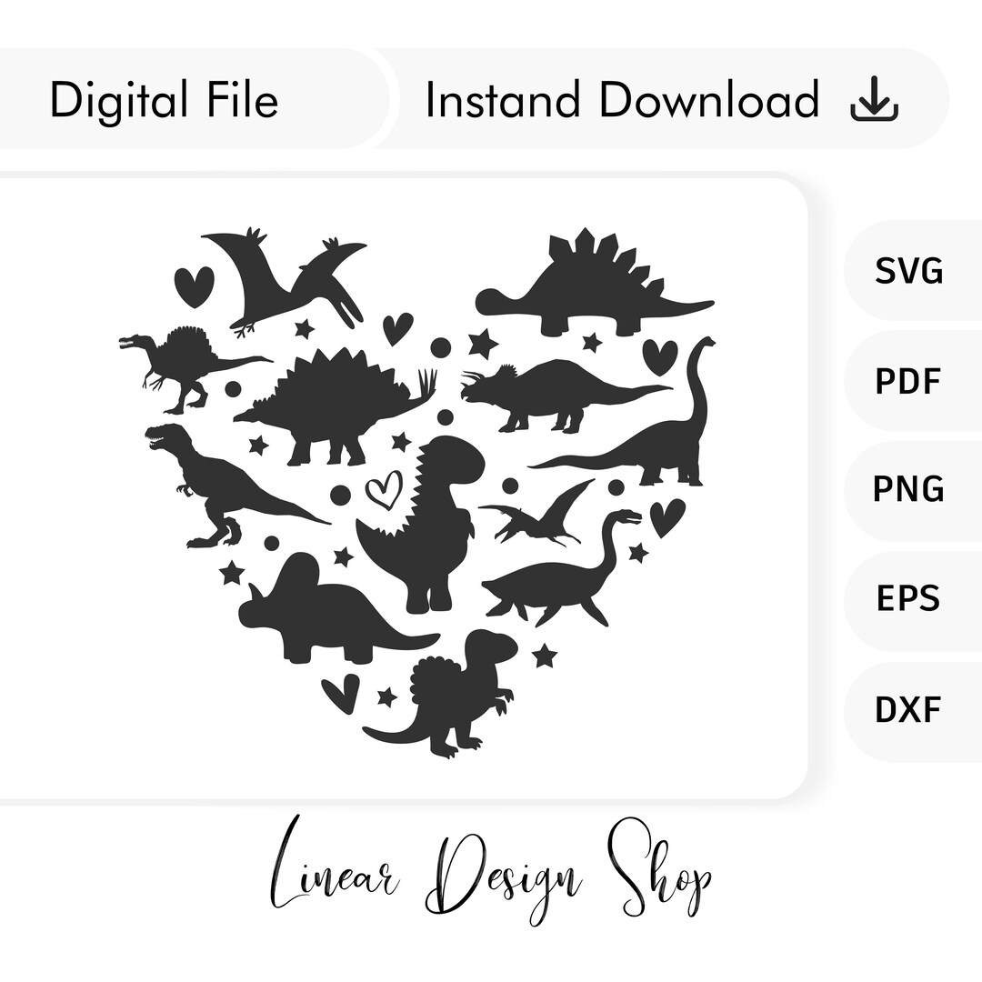 Dinosaur Heart SVG Cut File for Cricut, Silhouette SVG, Dinosaur SVG ...