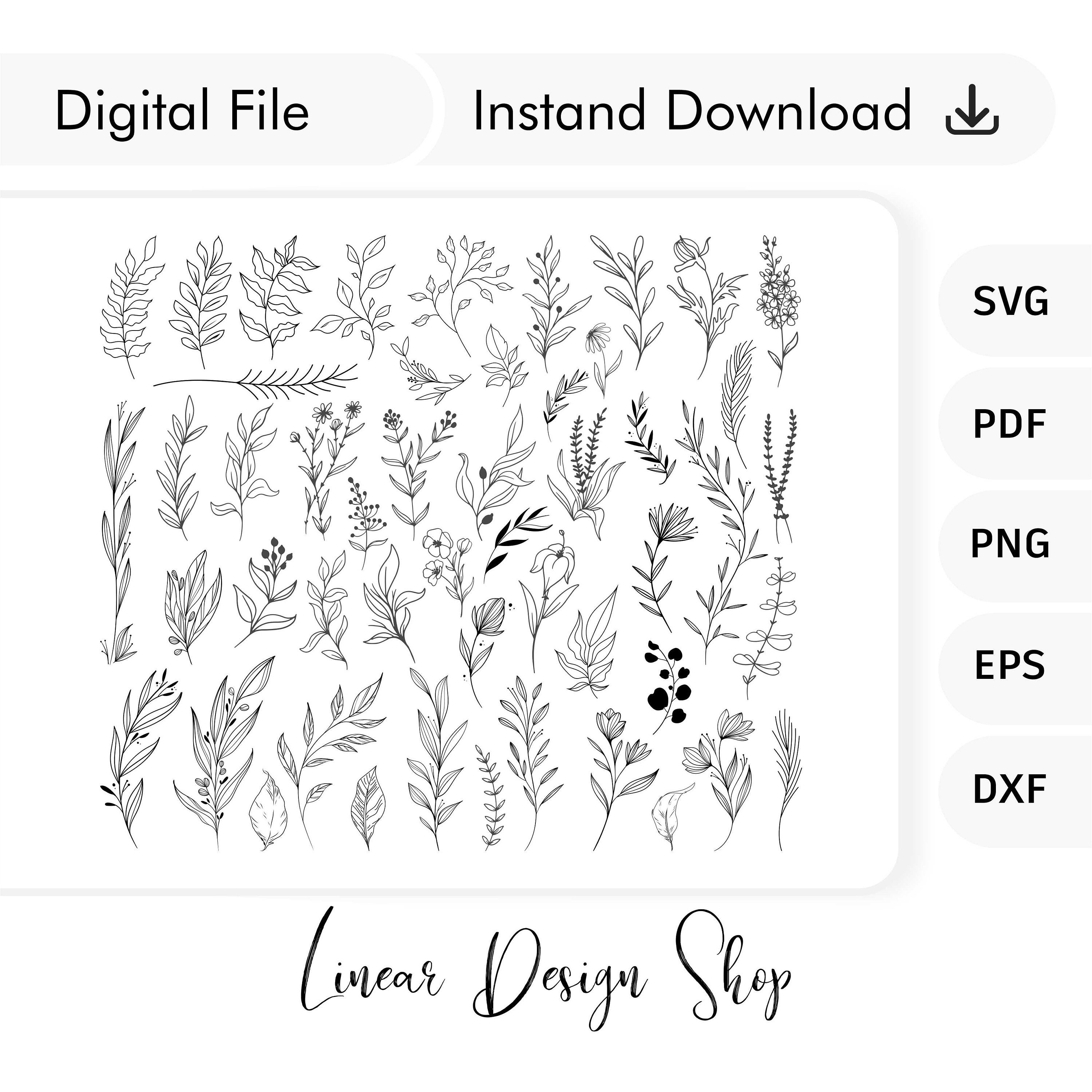 Hand Drawn Leaves Svg, Botanical Svg Bundle, Leaf Line Art, Botanical Vector Pack, Leaf Illustration, Floral Svg, Design Elements