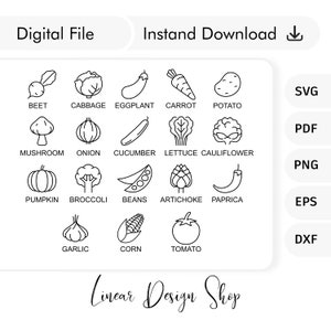 Vegetables Icons Set Svg Bundle - Vegan Food Icons - Kitchen Icons - Cooking Vegetables Icons - Food Sticker icons - Cooking Doodles Svg