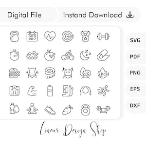 Sport and Fitness SVG Icons Set - Planner and Doodle Icons for Cricut - Fitness Vector Icons Bundle
