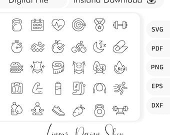 Fitness SVG-pictogramset: sportplannerafbeeldingen (digitale download)