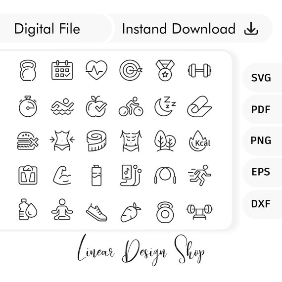 Fitness SVG Icon Set – Sport Planner Graphics (Digital Download)