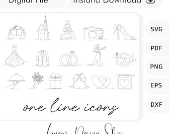 Elegant Linear Wedding Icon Bundle - One Line Hand-Drawn SVGs for Minimalist Wedding Planning