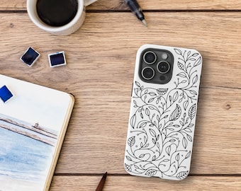 Floral iPhone Case Template, Hand-Drawn Botanical Design (Digital Download)