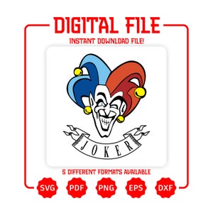 Joker Svg, Joker Cricut Svg, Joker Silhouette Svg, Joker Face Clipart, Joker Laser cut, Vinyl Vector Graphic, Cut File For Silhouette
