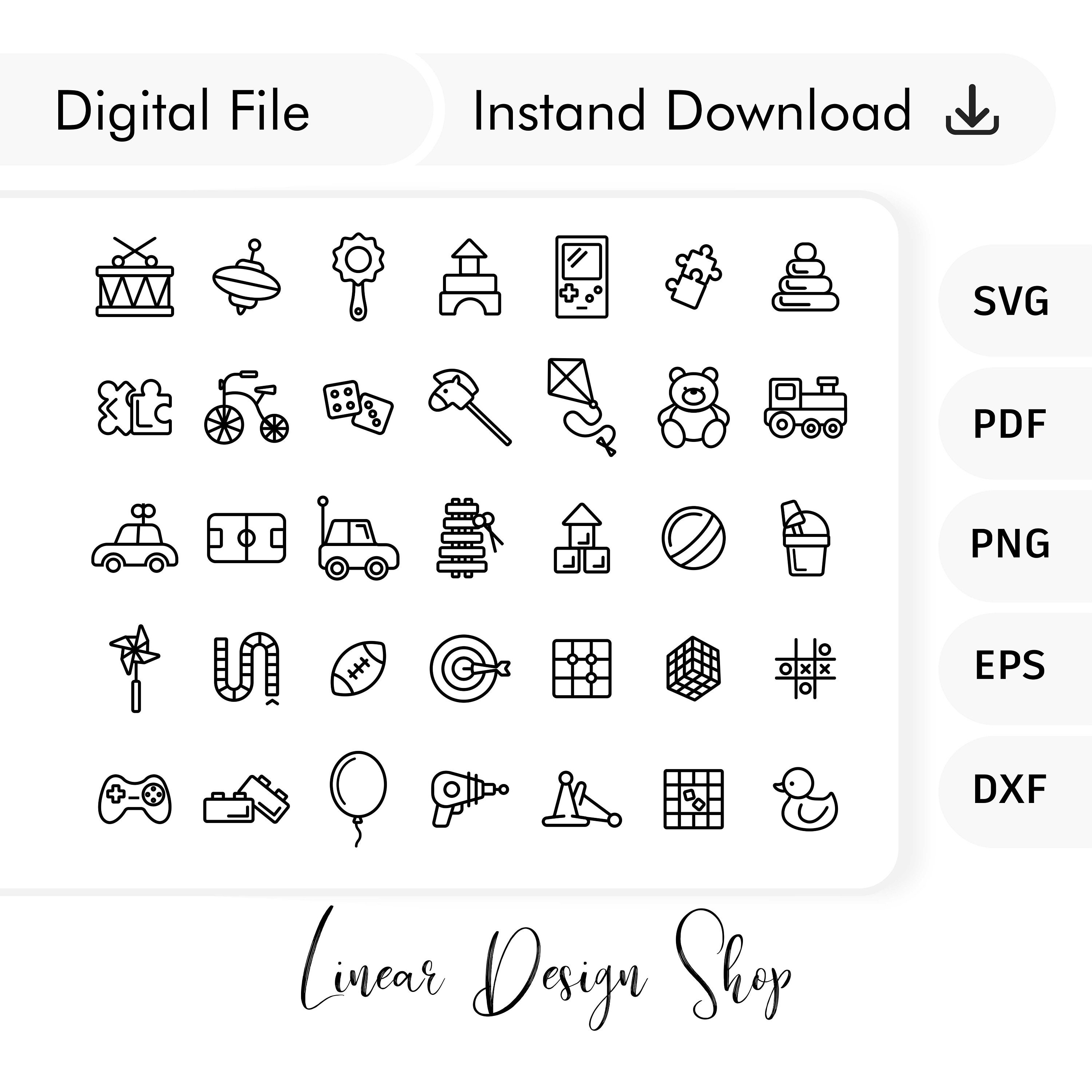 Toys & Games Line Icon Bundle – 35 SVG, PNG, DXF Files (digital