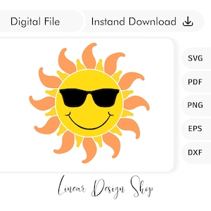 Smiling Sun With Sunglasses Svg Cricut, Silhouette Cut File - Smiling Sun Png - Summer Shirt Cricut