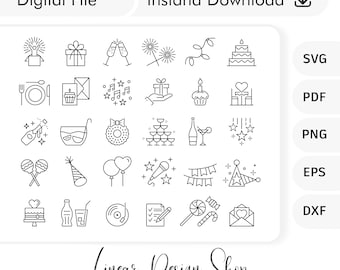 Party icons svg bundle - Wedding Party icons svg - Birthday Party icons - Wedding Party Symbols - New Year party icons