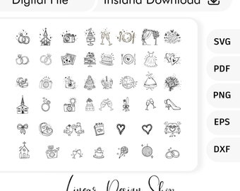 Handgezeichnete Hochzeit Timeline Icons svg bündel - Hochzeit Doodle Bundle - Hochzeit El Elements - Hochzeit Symbole