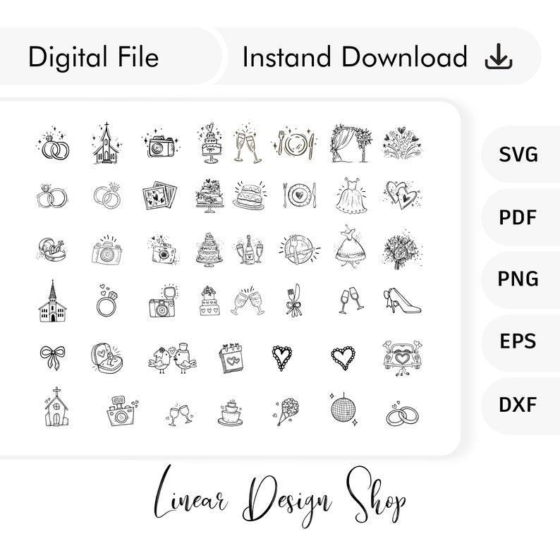 Hand drawn Wedding timeline icons svg bundle Wedding Planner icons svg Wedding doodle bundle Wedding Elelements Wedding Symbols image 1