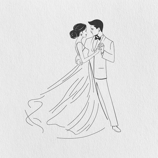 Bride and Groom Dance Svg, Hand Drawn Bride and Groom, Wedding Svg, Wedding Logo, Wedding couple dancing, Bride and Groom Clipart