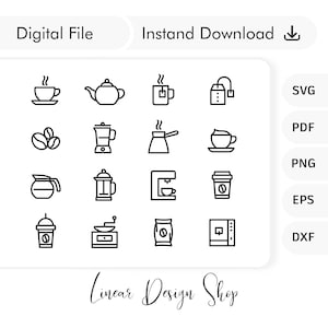 Coffee Icons Line Set - Coffee Icons Svg - Coffee Icons Cricut And Print - Coffee clipart Bundle - Coffee Png - Coffee Doodles