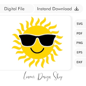 Sun With Sunglasses Svg Cricut, Silhouette Cut File - Smiling Sun Png - Summer Shirt Cricut