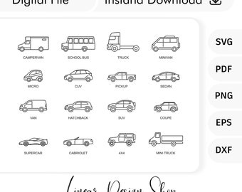 Car Line Icon Bundle – Automotive SVG, PNG, PDF (Digital Download)