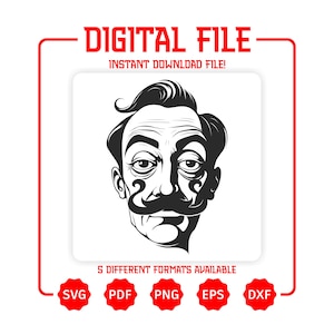 Salvador Dali Portrait, SVG Cut File, Salvador Dali Cricut, Salvador Dali Shirt, Salvador Dali Png