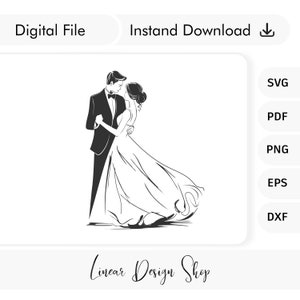 Noiva e noivo dançando clipart, noiva e noivo desenhados à mão, casamento Svg, logotipo de casamento, casal de casamento dançando, noiva e noivo clipart