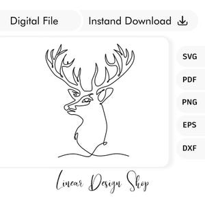 Minimalist One Line Deer Head Drawing – Modern Wall Art, Digital Download, Line Art Animal Print