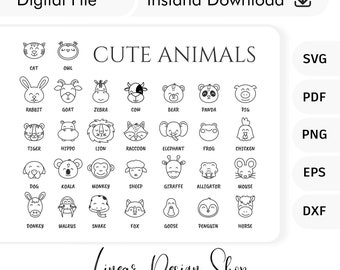 Farm Animals Svg Bundle, Animals Line Icon Bundle, Cute Animal Icon, Stickers Animals Icons, Cartoon Animals, Animals For Kid, Wild Animals