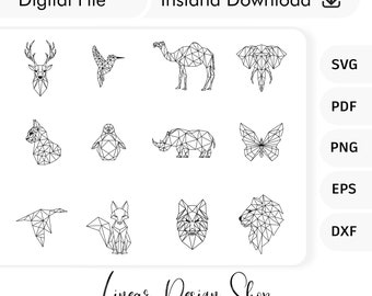 Geometric Animals Laser Cut Cricut Bundle - Polygonal Animals Wall Decor Svg - Polygon Wild Animals Png - Minimalist Wall Decor