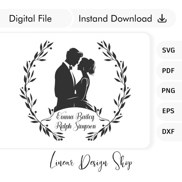 Wedding Couple svg, Clipart illustration, Couple Monogram svg, Newlyweds Svg, Wedding Favor, Wedding Monogram, Engagement svg