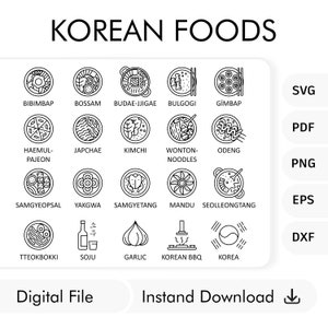 Korean Foods Line Icons, Korean Cuisine Icons, Korean Restaurant Icons, Cooking Planner Icons - Cooking Doodles Svg, Food Sticker icons