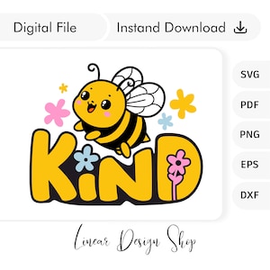 Bee Kind Svg para Cricut, Bee Kind Png, Bee Kind Clipart, Cute Bee Kids Shirt Svg, Bee Kind adesivo, Bee Kind plotter, Camisa infantil svg