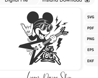 Rock N Roll Mouse SVG – gitarzysta z kreskówki, plik Cricut Cut