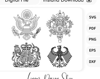 National Coat of Arms SVG Bundle | USA, UK, France, Germany (Digital Download)