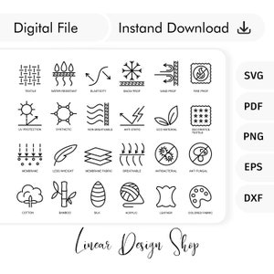 Fabric And Clothes Feature Line Icons - Linear Wear Labels Elements - Cotton Label Symbols - Textile Symbols - Fabric Label Icons