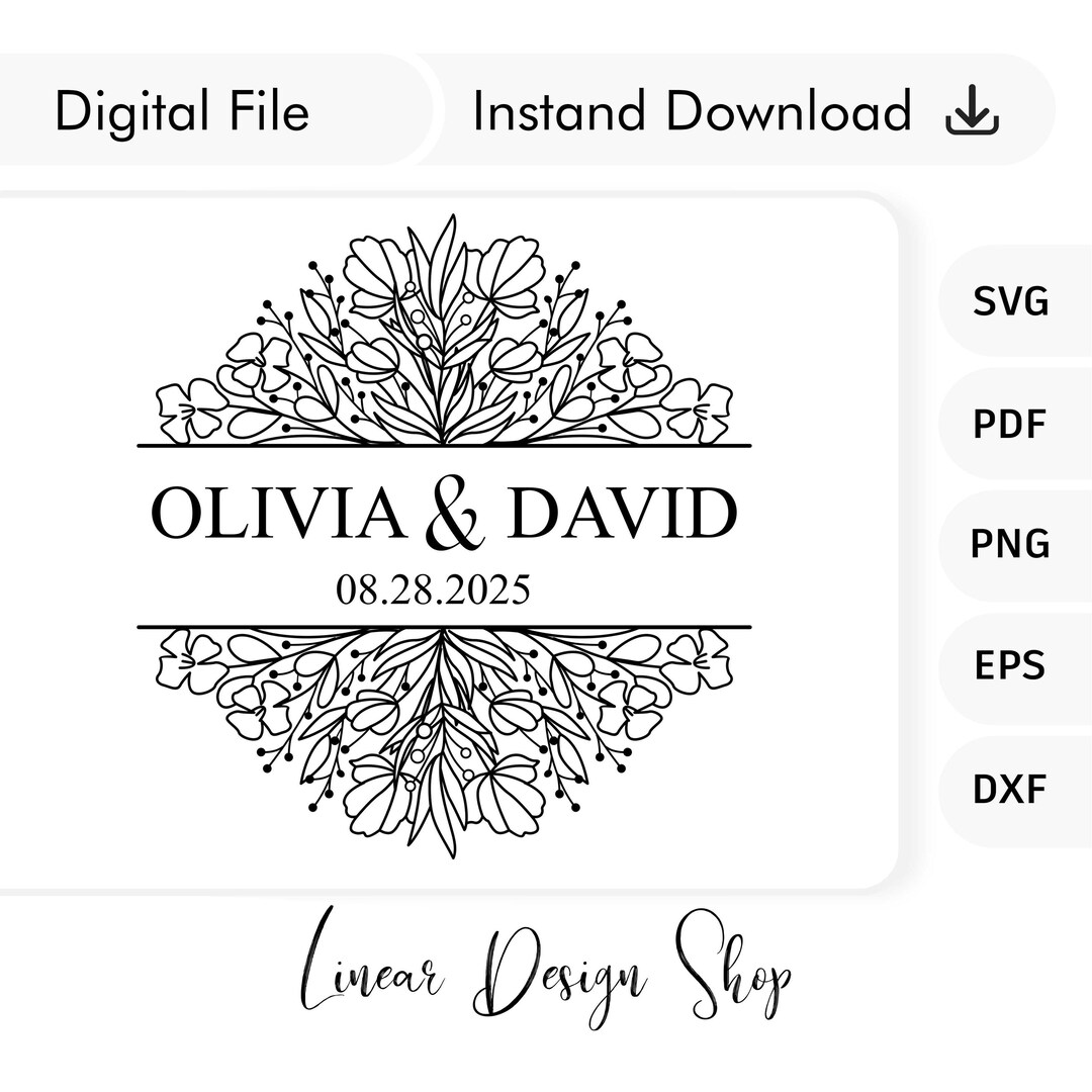 Floral Wreath Wedding Logo Template, Customizable Monogram (svg, Png ...
