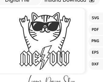 Rock N Roll Cat, Cricut Rock Design, Meow Svg, rock concert shirt, Cat Lover Svg, Sublimation Artwork, Rock Cat Cricut, Plotter Cut Cat
