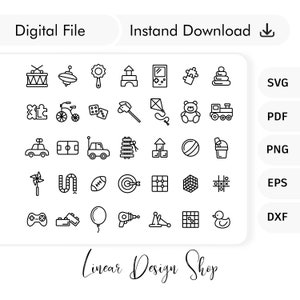 Comprehensive Toys and Games Line Icon Bundle - 35 Svg, Png, Dxf, Files for Web & Design Projects