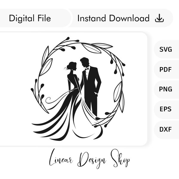 Bride and Groom Clipart illustration, Bride and Groom Svg, Hand Drawn Bride and Groom, Wedding Favor, Wedding Logo, Wedding Couple Svg
