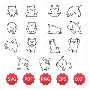 Ensemble Svg chats yoga - chat yoga Cricut - drôle de chat yoga Png - Svg chaton Spor - contour yoga chat Svg - yoga chaton
