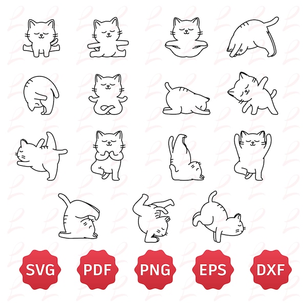 Yoga Cats Svg Set - Cat Yoga Cricut - Funny Cat Yoga Png - Spor Kitten Svg - Outline Yoga Cat Svg - Yoga Kitten