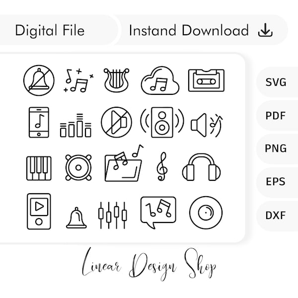 Music Icons Svg Bundle - Headset Icon - Sound Icon - Plak Icon - Record Icon - Music Note Icon - I Pod Icon - Music Web Icons