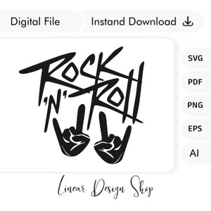 Rock N Roll Svg - Rock N Roll Cricut, silhouet snijden bestand - rockmuziek Png - Rock Hand Sign - Rock N Roll sublimatie, Rock N Roll Sticker