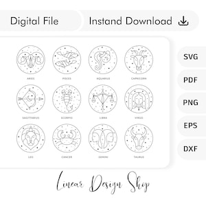 Sternzeichen-Bundle-Svg - Astrologie-Svg - Sternzeichen Clipart - Sternzeichen-Symbole - Horoskop - Sternzeichen Cricut svg - Sternzeichen Umriss svg, Schnittmuster
