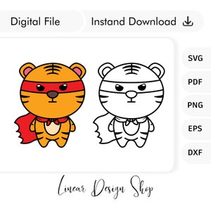 Süße Tiger mit Umhang - Baby Tiger Png - Wildtier Druck - Tiger Aufdruck Cricut, Silhouette Cut File