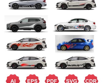 Zestaw naklejek samochodowych – 8 projektów naklejek samochodowych – pliki SVG EPS do Cricut i plotera