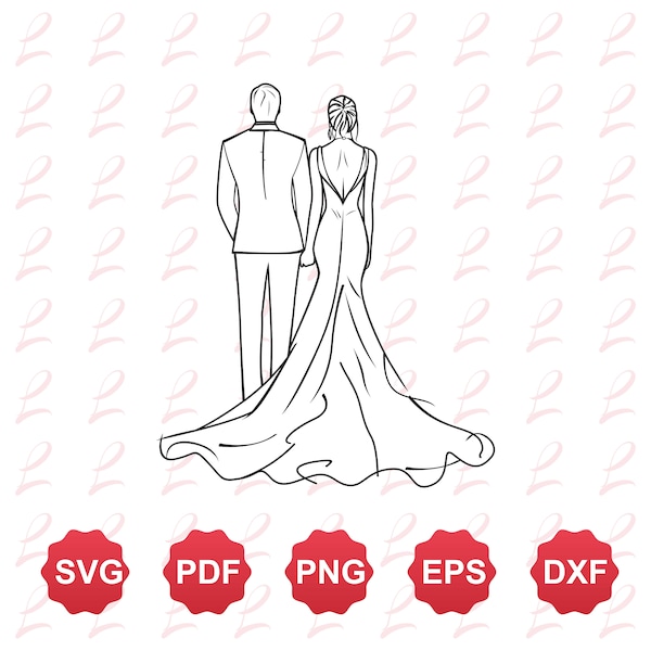 Bride and Groom Svg, Hand Drawn Bride and Groom, Wedding Svg, Wedding Logo, Wedding Couple Svg, Bride and Groom Clipart illustration