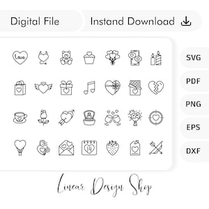 Paquete de iconos del día de San Valentín - Iconos de línea de amor - Iconos web de San Valentín - Signos de corazón - Símbolos de amor