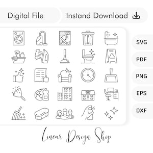 Comprehensive Cleaning Icons Bundle - 25 Svg, Png, Dxf 1 EPS, 1 PDF Files for Cleaning Services and Housekeeping