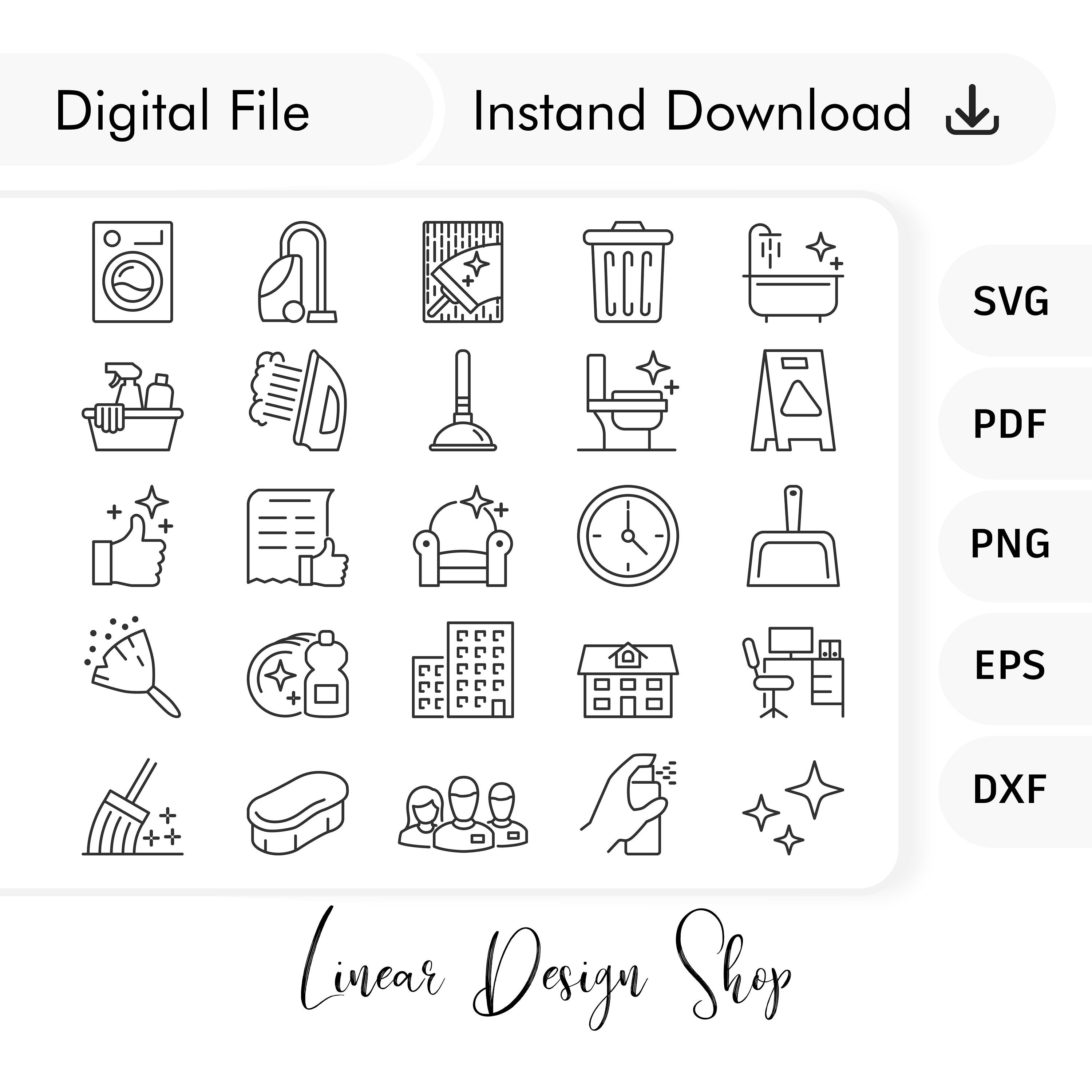 Comprehensive Cleaning Icons Bundle - 25 Svg, Png, Dxf 1 EPS, 1 PDF Files for Cleaning Services and Housekeeping