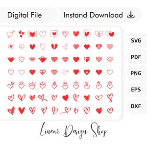Svg Heart Bundle - Doodle Heart Collection - Heart Cut File for Cricut, Silhouette - Heat Icons Png, Svg, Eps, Pdf - Hand Drawn Heart Bundle