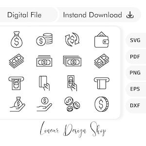 Geldlinien-Symbole - Geld-Svg-Symbole - Geld-Png-Symbole - Vektor Geld-Linie-Symbole - Geld-Web-Symbole - Pay-Symbol - Brieftaschen-Symbol - Geldautomat-Symbol