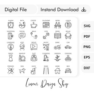 Daily planner icons - Weekly Planner icons - Monthly Planner icons - Planner icons set bundle Svg - Daily routine icons - Digital Planner