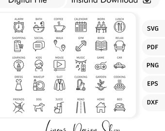 Daily planner icons - Weekly Planner icons - Monthly Planner icons - Planner icons set bundle Svg - Daily routine icons - Digital Planner