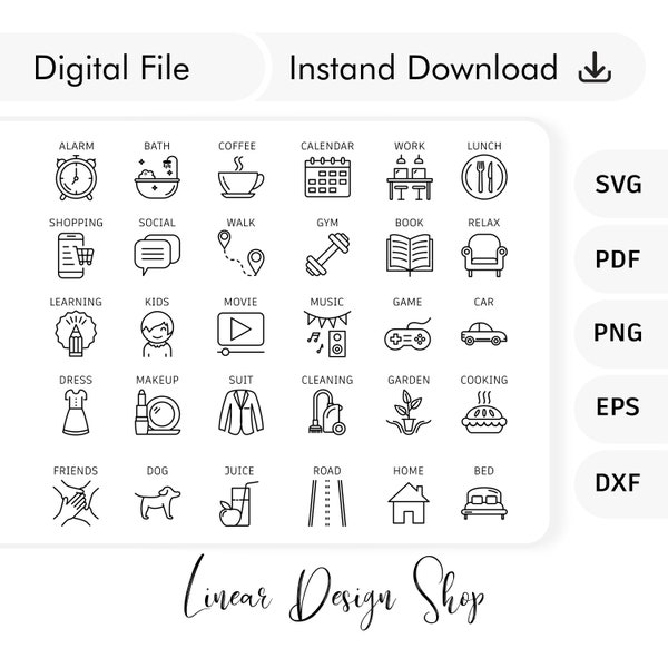 Daily planner icons - Weekly Planner icons - Monthly Planner icons - Planner icons set bundle Svg - Daily routine icons - Digital Planner